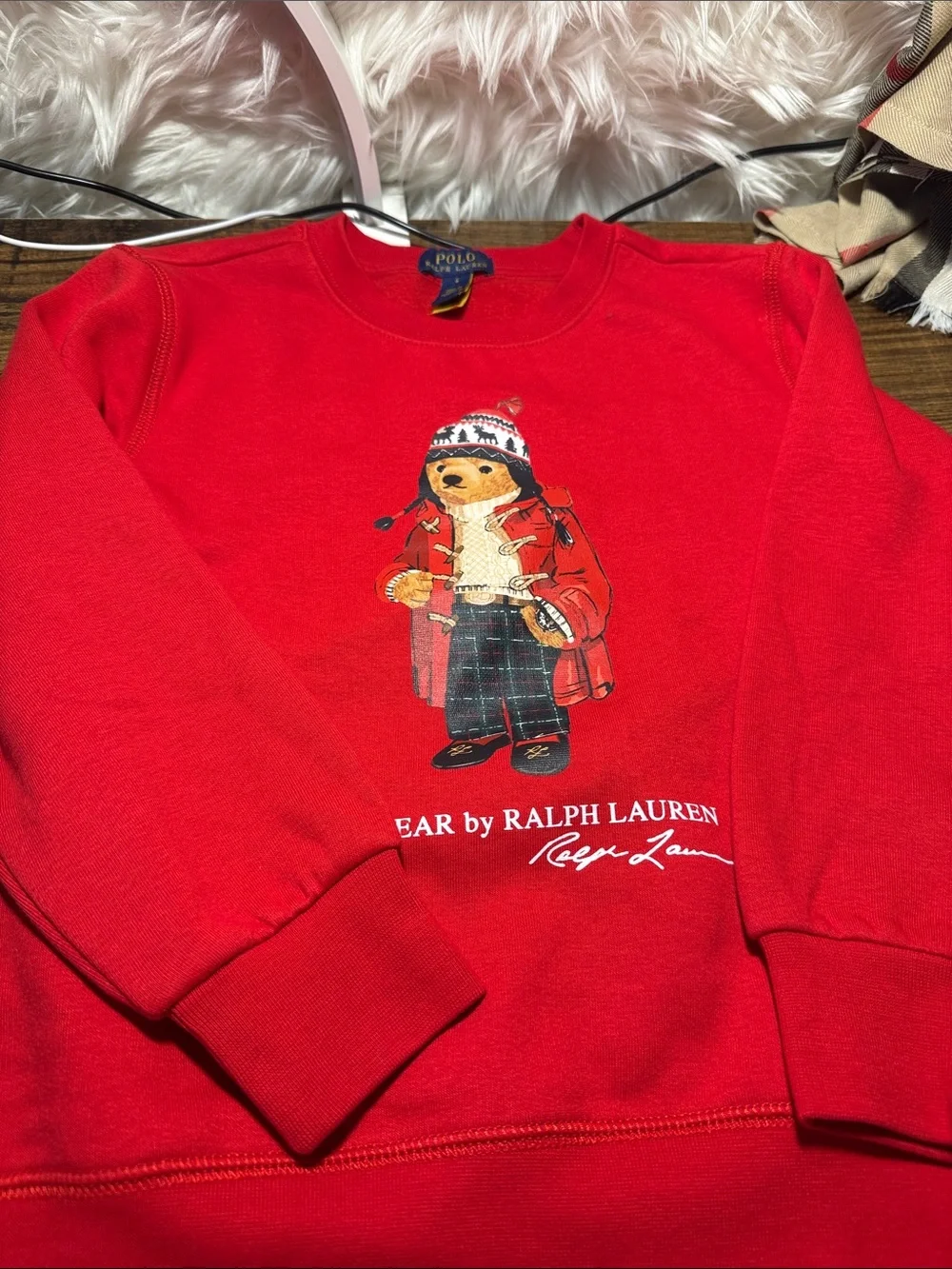 Ralph Lauren Kids Red Polo Bear Pullover Sweatshirt